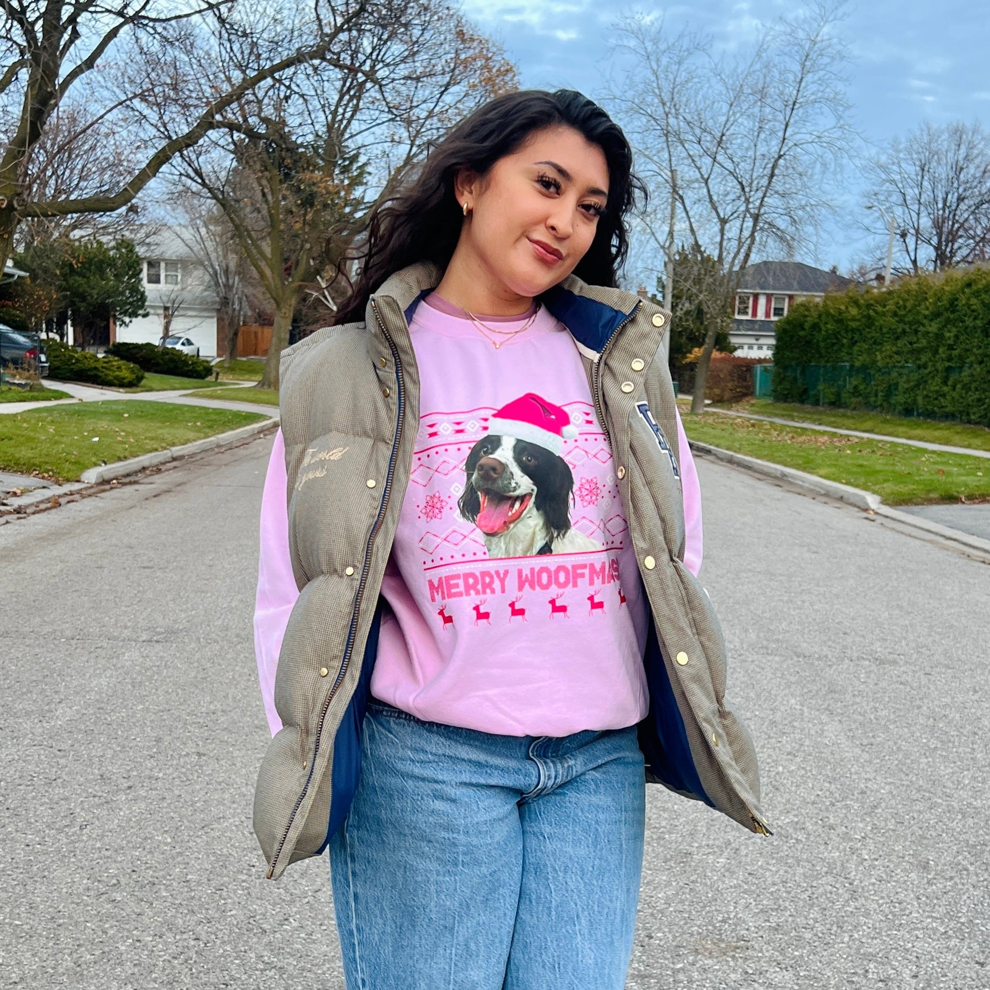 merry woofmas sweater with dog